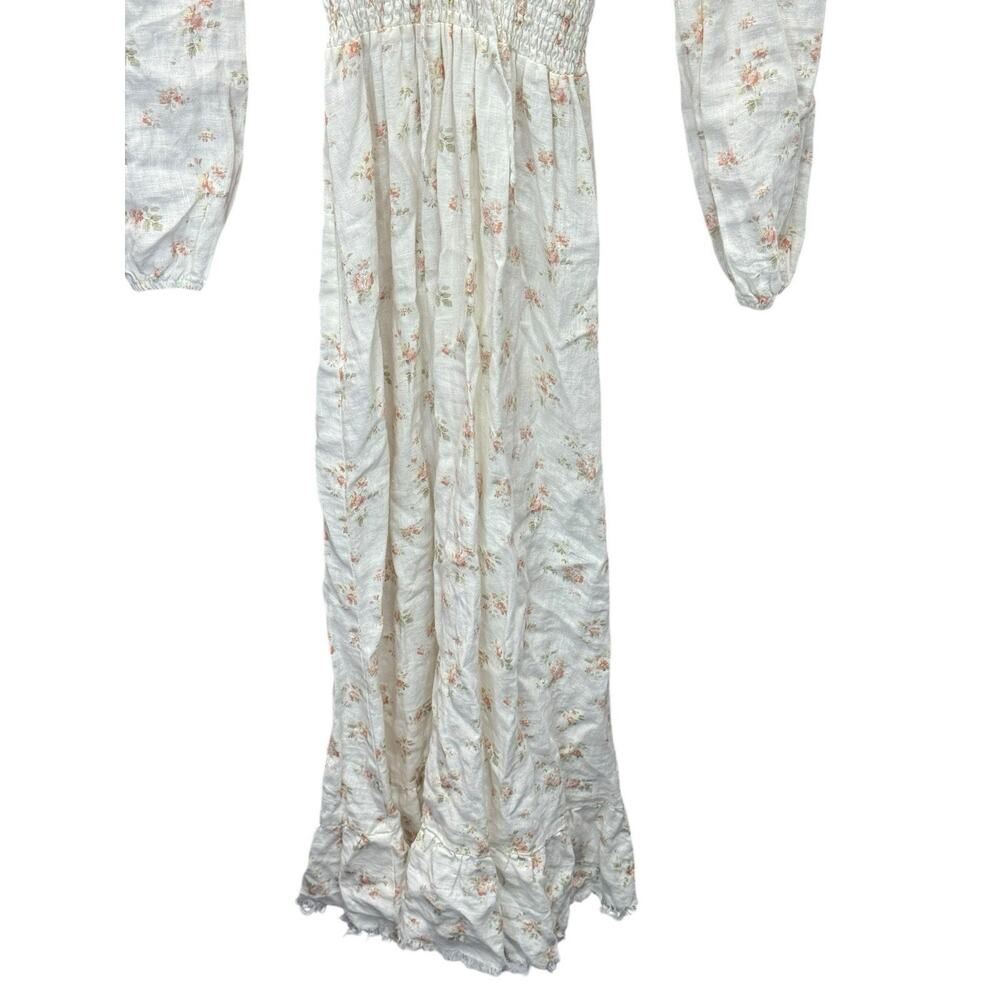 Reformation Linen Floral Maxi Dress Small Puff Sleeve Smocked Waist Cream Ivory - Picture 8 of 13